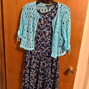 Floral Dress with Crochet Cardigan